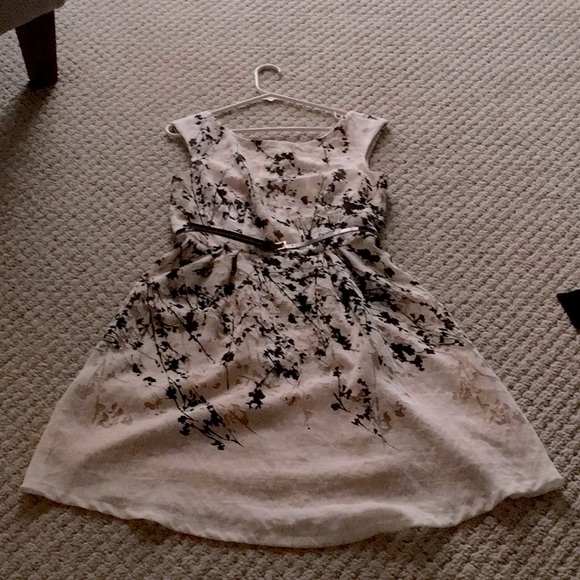 Cream and Black Floral Overlay Spring Summer Dress - Picture 7 of 7